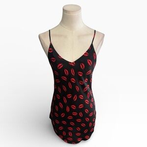 MAGIC SILK Black Slip Dress Red Lips Kiss Sexy Date Night Valentine’s Day S Mini